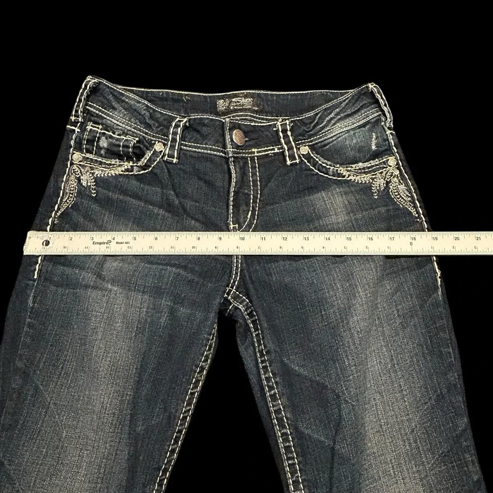 Silver Suki Bootcut Jeans Womens 30x32 Blue Stretch Dark Wash Stitched Denim - Picture 12 of 14